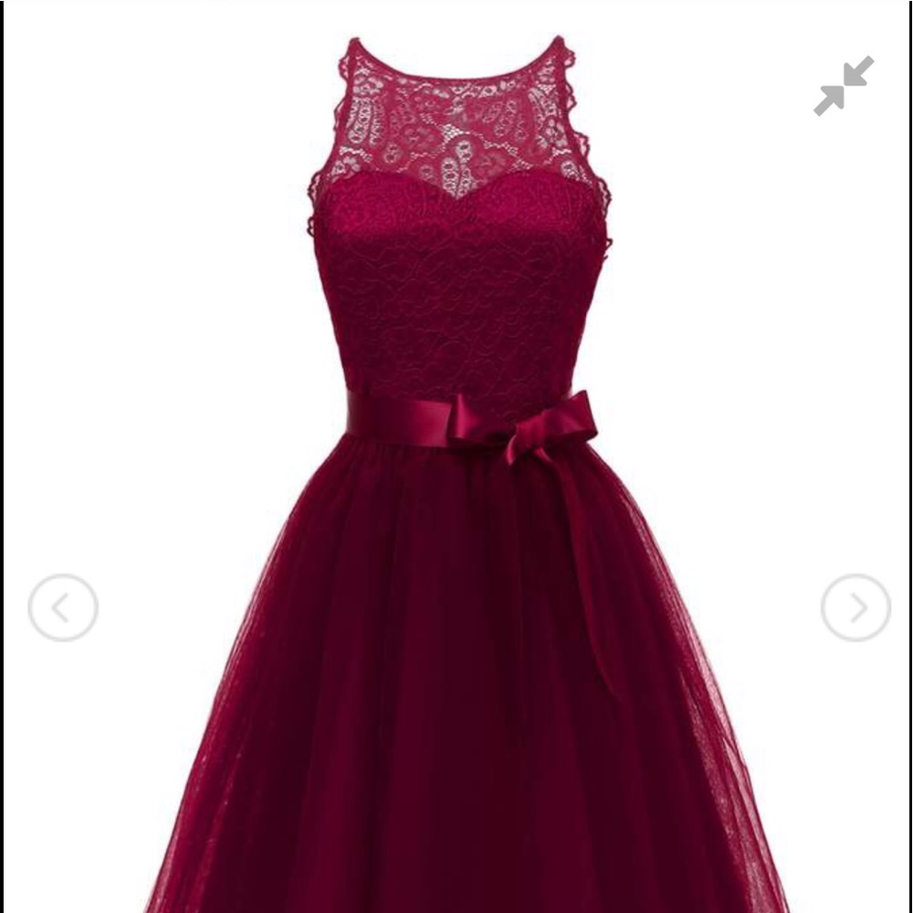 COPY - NWOT Wine red short dress/lace tulle w/ bo…